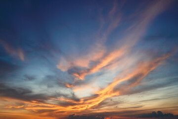 Dramatic sunset colors. Fiery sunset, colorful clouds in the sky. Majestic sunset. orange sunset...