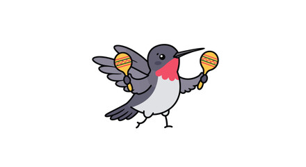 Colorful hummingbird holding maracas in a playful flat vector illustration