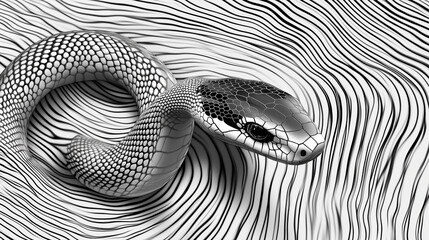 A coiled snake resting on a wooden surface