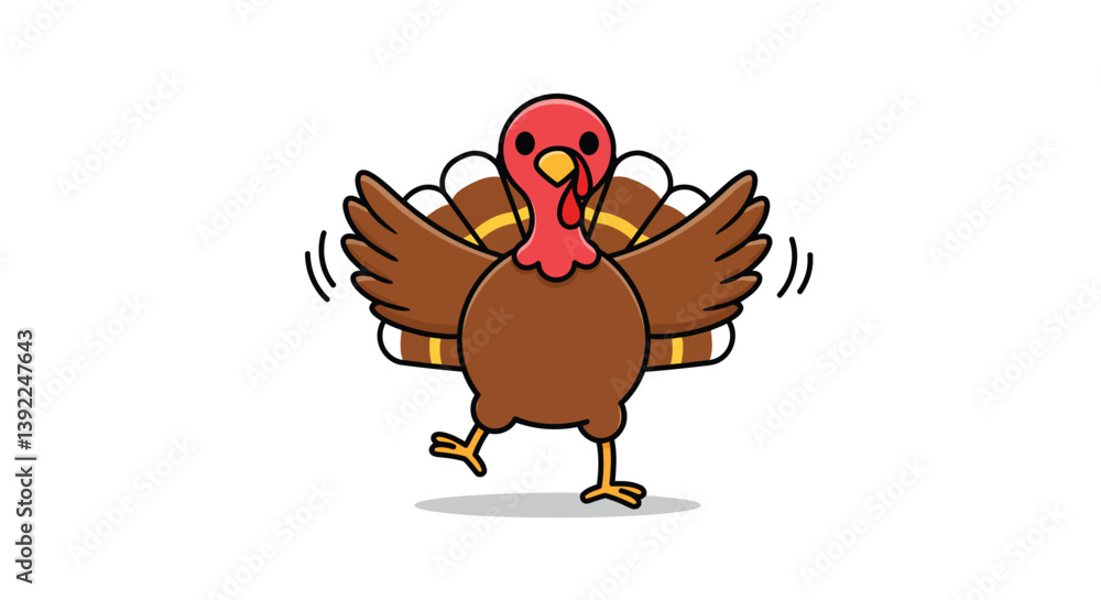 Poster turkey character with animated wings in flat design style vector art