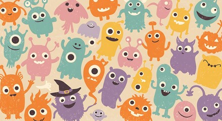 Obraz premium A Friendly Monster Mash Pastel Playground Of Playful Creatures Happy Halloween Monster Medley A Galaxy Of Giggly Goodies Sweet Dreams Monster Jamboree AI Generated