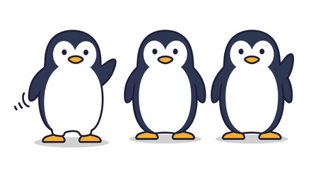 Fototapeta premium Cute penguins waving in a flat design style vector illustration