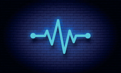 Neon cardiogram heart shape. Neon glowing heart shape. Heartbeat icon, Lifeline background design.	