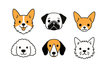 Dog head puppy vector cute icon. Dog face cartoon doodle pet flat animal corgi bulldog terrier.