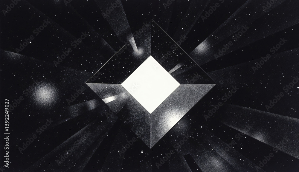 Poster abstract diamond shape on cosmic background creating optical illusion artwork