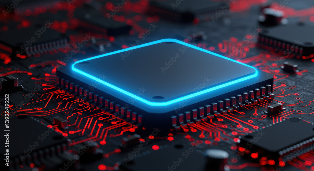 Poster futuristic processor: ai, chip, technology, innovation, circuit board - power & performance redefine