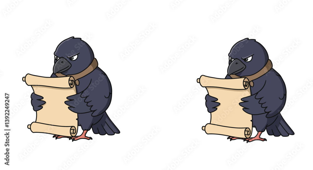Aufkleber cartoon raven holding a scroll in flat vector art with dynamic poses and expressions vector illustra