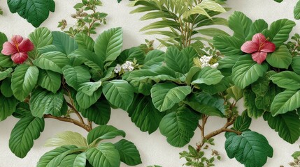 Lush Greenery and Vibrant Flowers on a Canvas Wallpaper Background