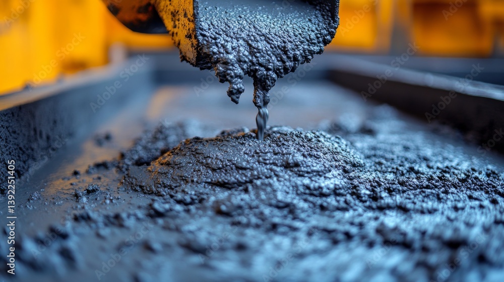 Poster heavy machinery pours fresh concrete onto a construction site, demonstrating the critical phase of i