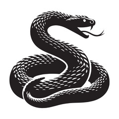 Ruthless Rattlesnake silhouette, ready to strike at its prey – Rattlesnake illustration – Minimalist Rattlesnake vector – Snake silhouette

