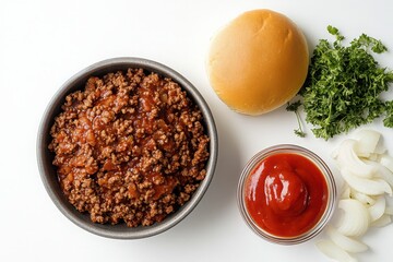 Sloppy Joe ingredients on a white background  