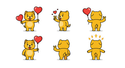 Fototapeta premium Cute bear character holding heart balloon in flat design vector art