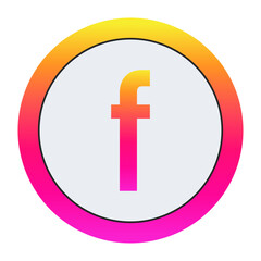 Obraz premium Vibrant Lowercase letter f Icon - Minimalist Design with Yellow-Pink Gradient Ring and Bold Central Letter A on Light Background for Creative Projects