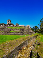 Aqueduct and The Palace, Palenque Archaeological Site, Palenque, Chiapas State, Mexico