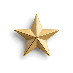 Golden five-pointed star isolated on white background
