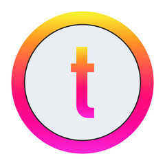 Fototapeta premium Vibrant Lowercase letter t Icon - Minimalist Design with Yellow-Pink Gradient Ring and Bold Central Letter A on Light Background for Creative Projects