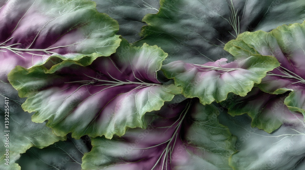 Poster muted greens and purples in organic leaf patterns on canvas background for artistic use