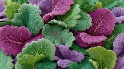 Organic Background of Muted Greens and Purples Featuring Intricate Leaf Textures and Patterns