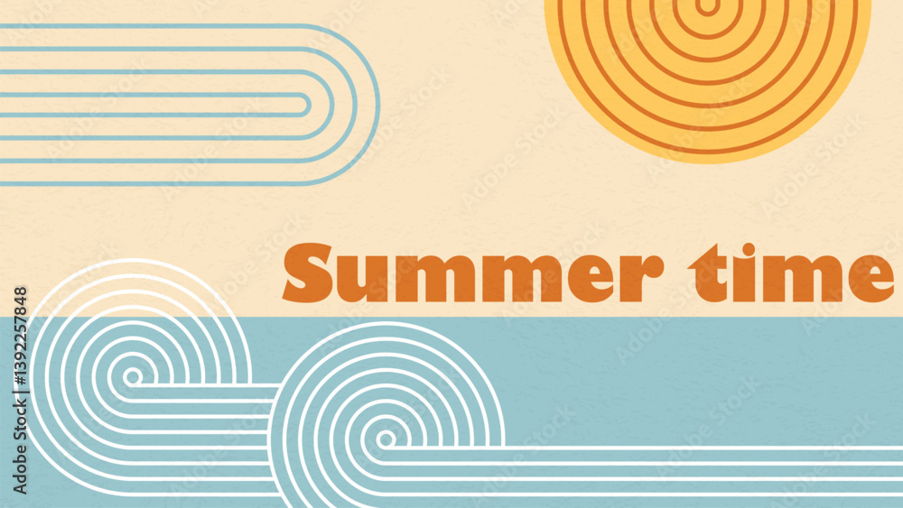 Fototapete horizontal retro banner summer time. modern minimalistic sea and sun template. background with abstr
