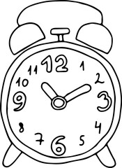 alarm clock with arabic numeral dial hand drawn with black curved lines