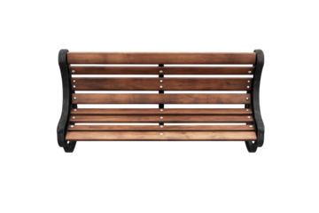 Empty wooden park bench on snowy white background simple minimalist design winter scene isolated on transparent background