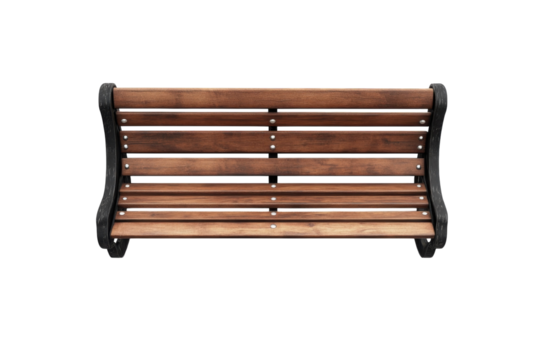 Empty wooden park bench on snowy white background simple minimalist design winter scene isolated on transparent background