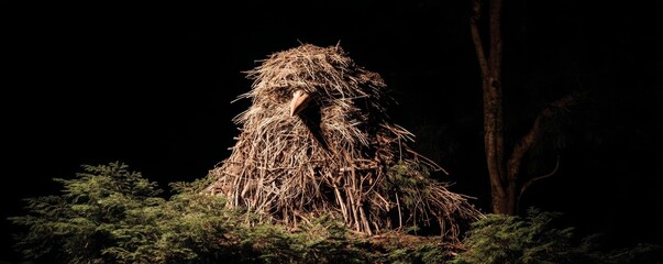 A stork nest crafted from twigs and nestled amongst foliage at night - pattern texture seamless abstract