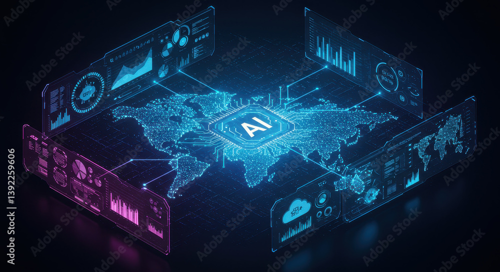 Poster ai-powered global connectivity: data visualization & insights for a smart world, future technology, 
