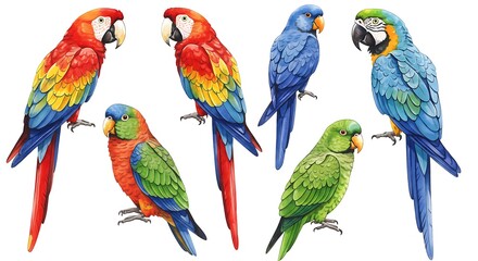 Obraz premium Vibrant Avian Portraits: A Celebration of Parrot Plumage AI Generated