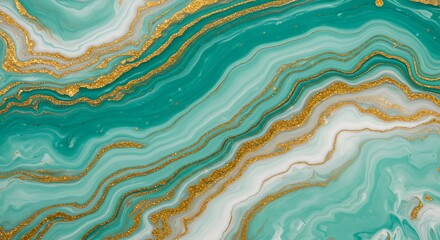 Fototapeta premium Liquid Gold: Teal & Gold Abstract Marble AI Generated