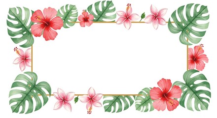 Obraz premium Watercolor Paradise: A Tropical Floral Frame AI Generated