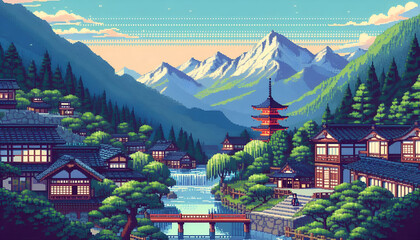 japanese pixel tree in the park