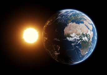 Earth and Sun Space View Warm Light. AI Generated