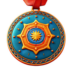 Vibrant Decorative Medal with Detailed Patterns and Colorful Design, isolated on transparent background