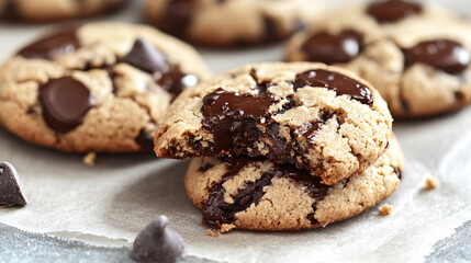 Fototapeta premium Delicious and chewy chocolate chip cookies made with almond flour