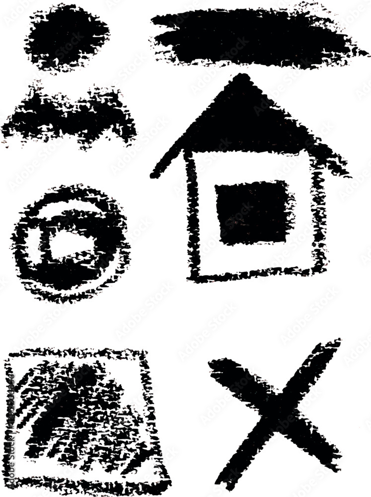 Poster various figures drawn with black pencil using hatching on an isolated background