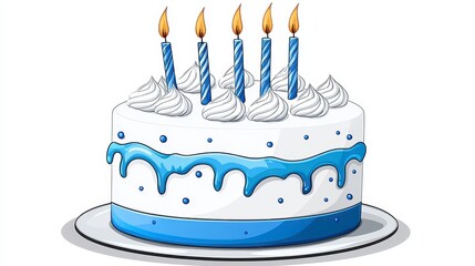 White Birthday Cake with Blue Frosting and Candles