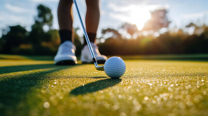 Golfer checking line for putting golf ball