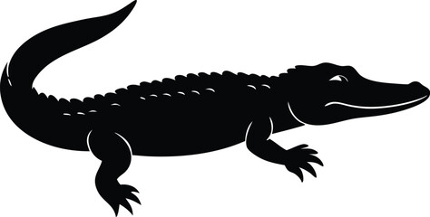 Fototapeta premium Alligator Vector Illustration Of A Black Silhouette Crocodile Reptile, alligator, reptile, silhouette, crocodile, vector, animal, isolated, wildlife, black, icon, danger, nature, predator