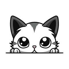Cute peeking kitten cartoon illustration