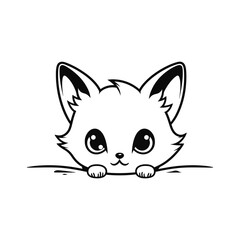 Cute Cartoon Fox Peeking Over a Line