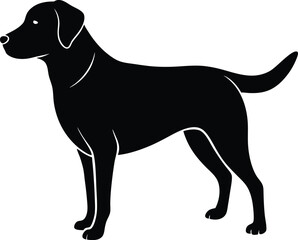 Sleek Black Labrador Retriever Dog Silhouette Illustration Isolated On White Background, labrador, labrador retriever, dog, pet, canine, animal, silhouette, vector, illustration, breed, mammal