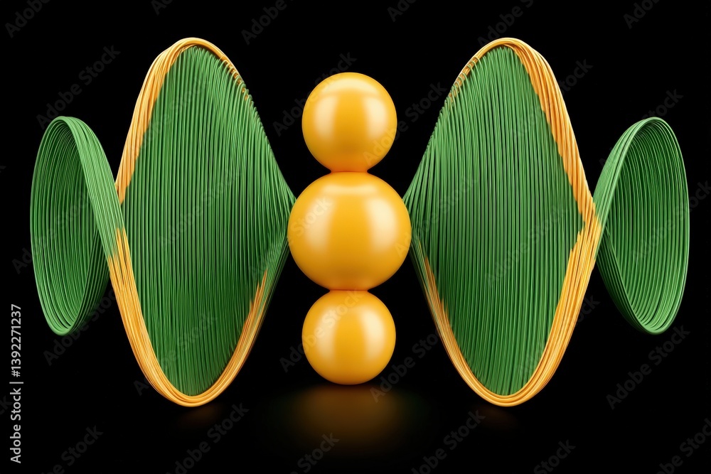 Poster abstract 3d design featuring yellow spheres and wave patterns.