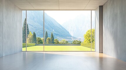 Interior space offering views of natural landscape and surrounding mountains