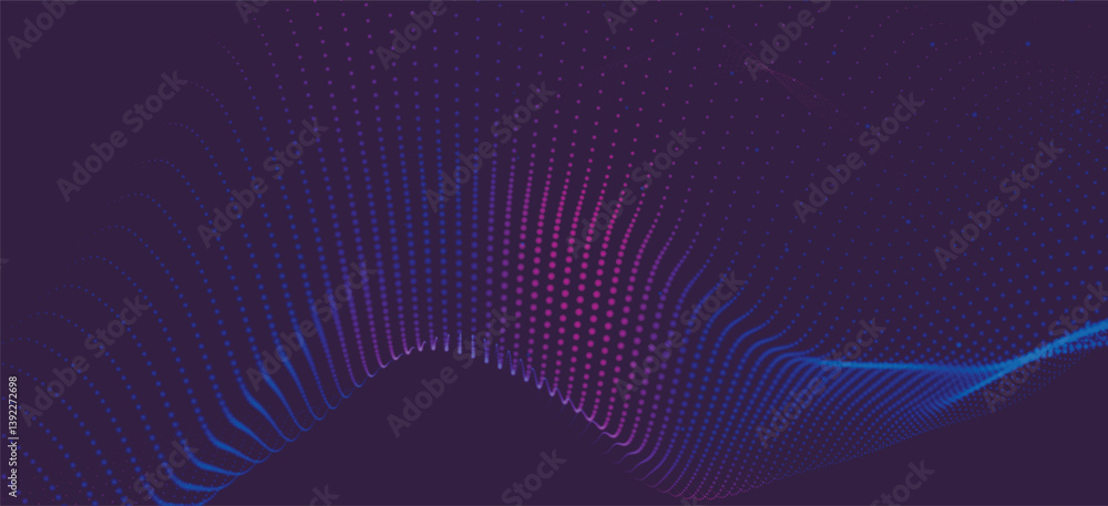 Poster abstract background with dynamic colorful wave. futuristic dotted wave of bright particles. dark bac