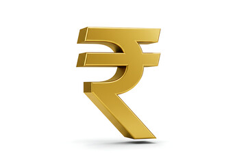 A golden rupee symbol on a white background in a white background