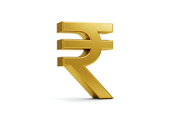 Isolated golden Indian rupee symbol on a clean white background