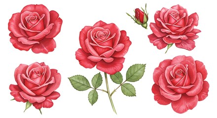 Crimson Roses: A Watercolor Study in Bloom AI Generated