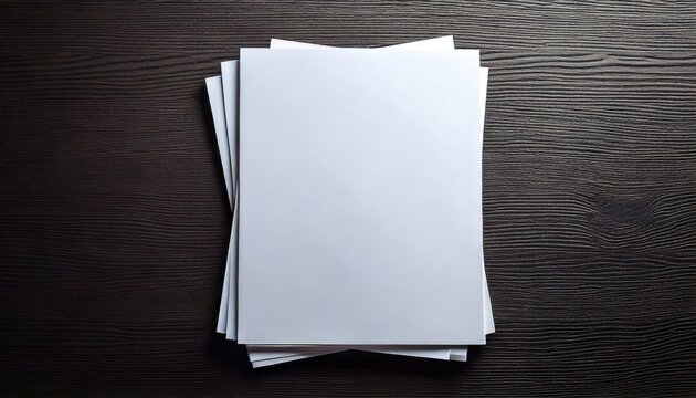 Blank Pages on Dark Wood: A stack of pristine blank paper sheets on a dark wooden surface, the scene emanates a sense of clarity, freshness, and the potential for new beginnings.