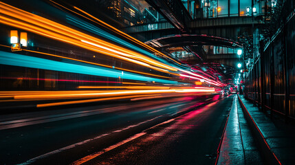 Fototapeta premium Vibrant City Nightscape with Dynamic Light Trails Creating a Futuristic Atmosphere